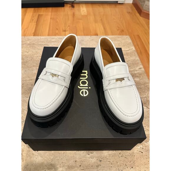 NEW Maje Leather Platform Coin Loafers White size 38/ 7.5 - Picture 3 of 10